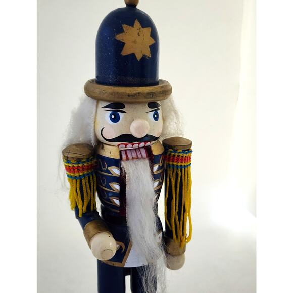 NUTCRACKER-Wooden-Soldier-Blue Uniform-Gold Star Hat-10" Tall-Hand Painted - Picture 2 of 11